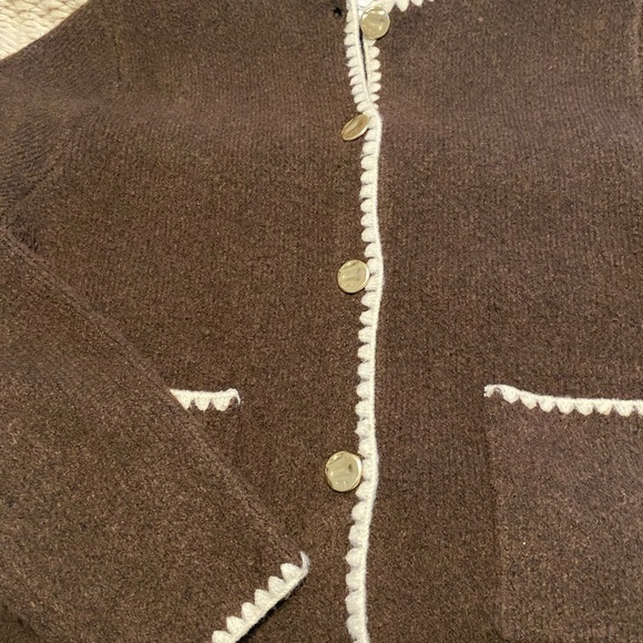 Song of Style Brown Knit Cardigan with Cream Edging - Picture 2 of 4